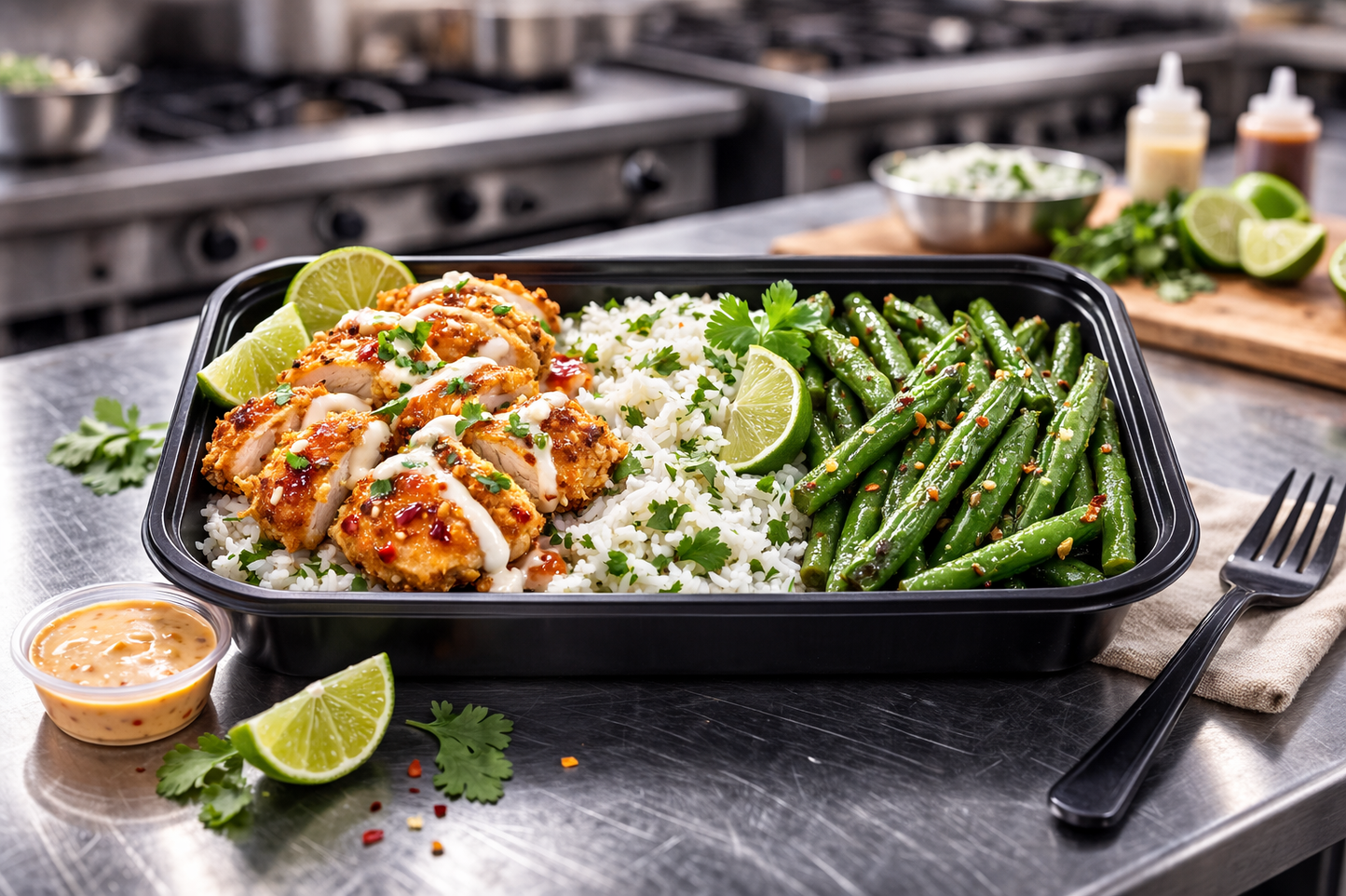 Sweet Chili Chicken w/Sesame Ginger Green Beans over Cilantro Lime Rice