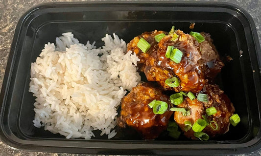 Korean BBQ Meatballs w/rice and Stir Fried Veggies