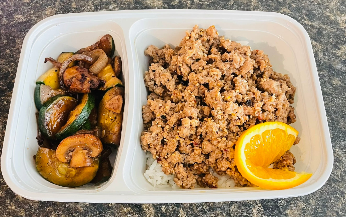 Ground Orange Turkey Bowl w/Rice and Stir-Fried Veggies