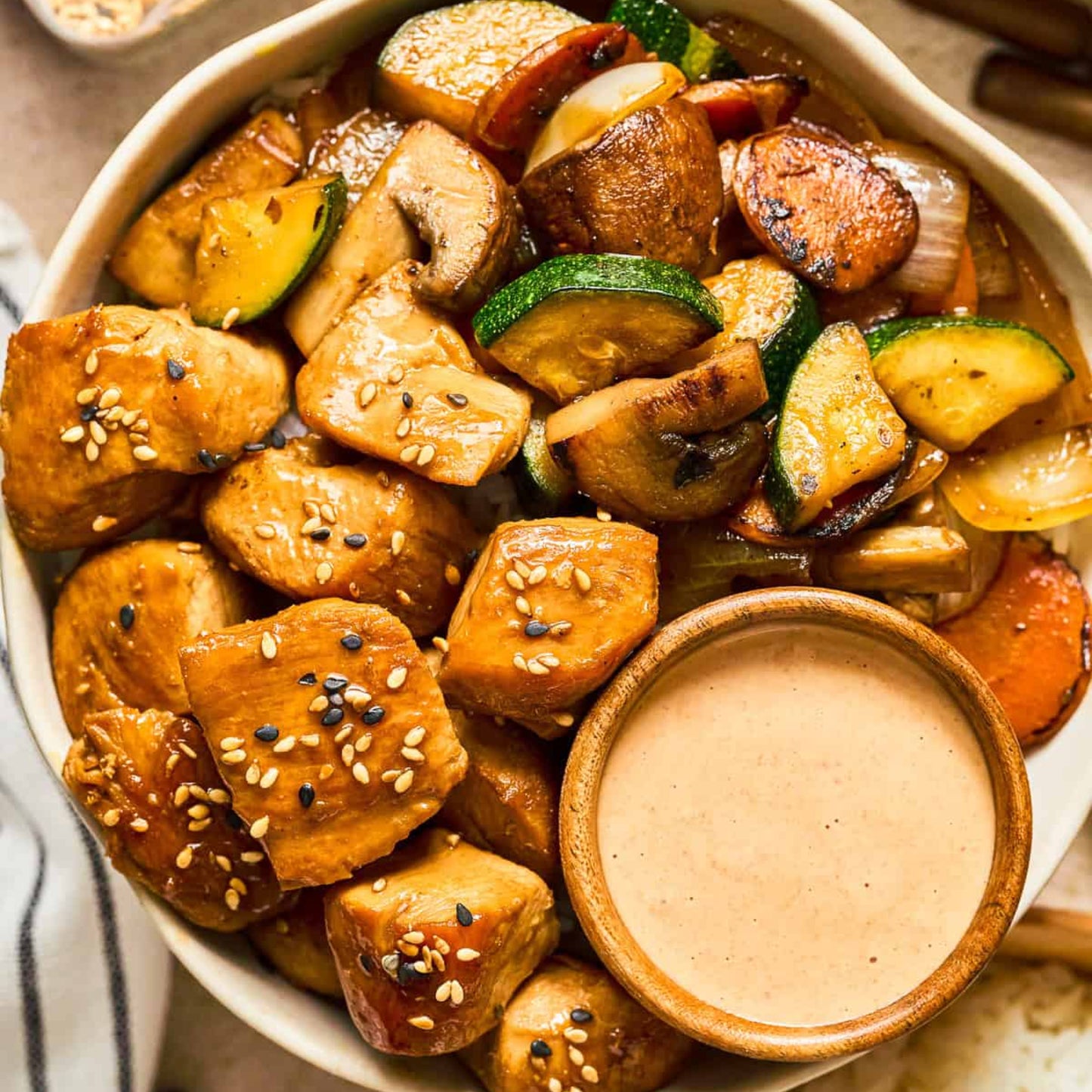 Hibachi Chicken with Zucchini, Mushrooms, Onions & Rice